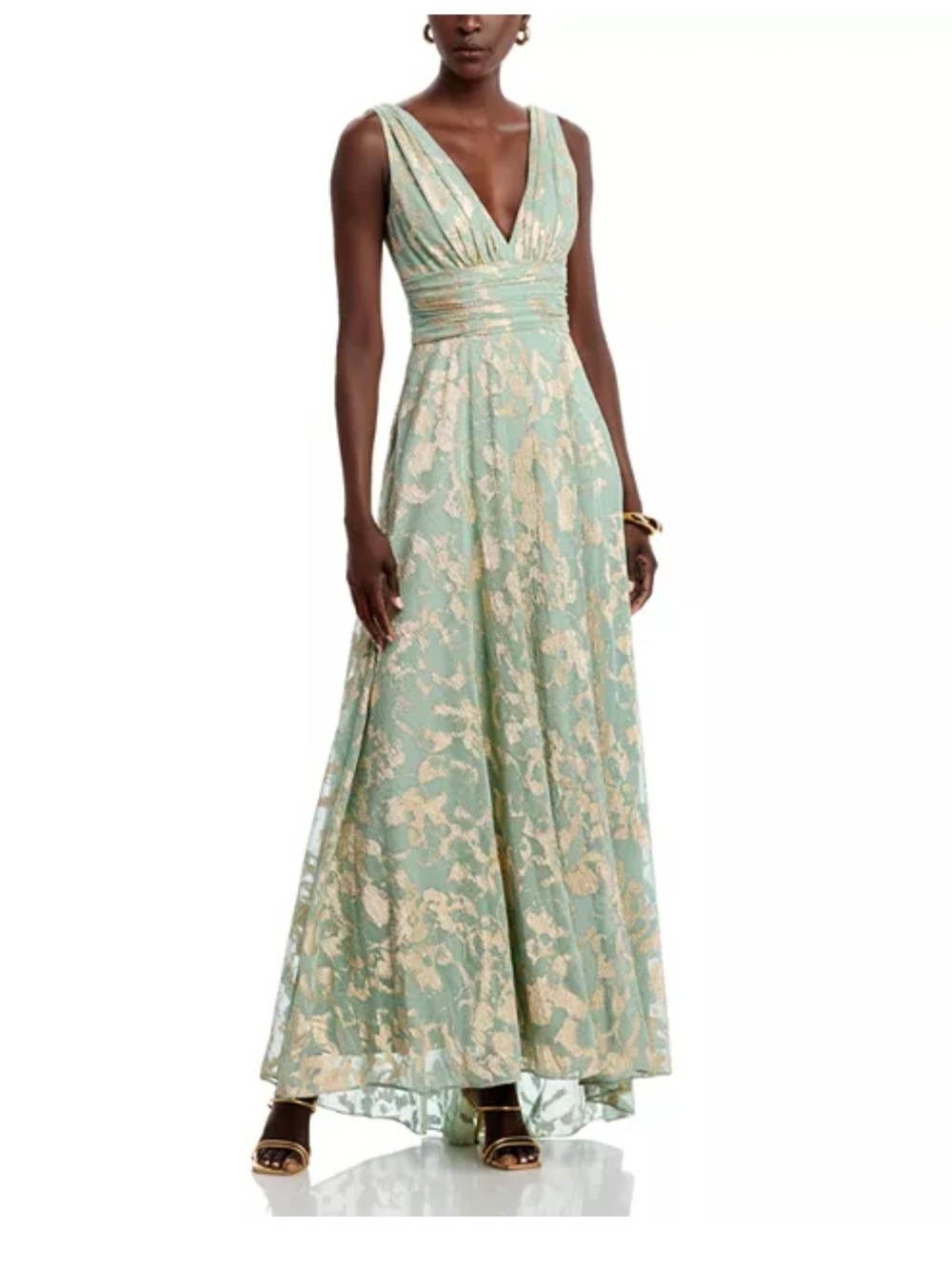 Aqua Sleeveless Mint Green V-Neck Evening Gown